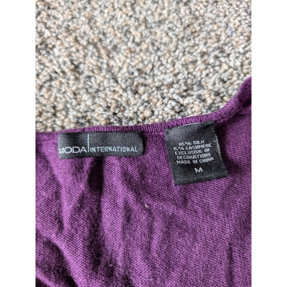 Moda International Purple Silk Cashmere Sequin V-Neck Y2K Sweater M - Picture 2 of 4